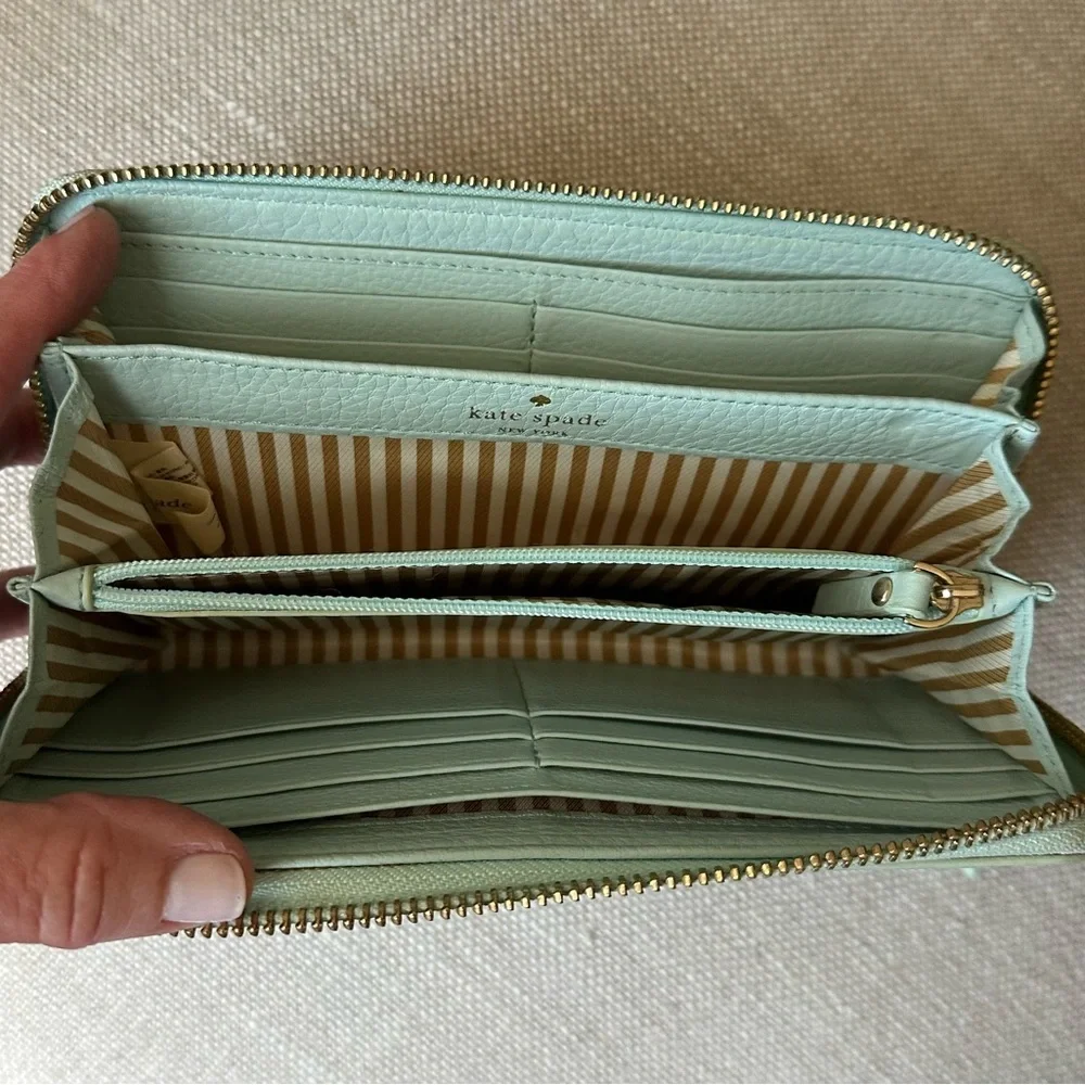 Kate Spade Blue Leather Zip Around Wallet